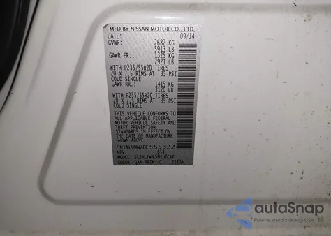 2014 Infiniti Qx60 z USA, uszkodzony, nr VIN 5N1AL0MN7EC555322